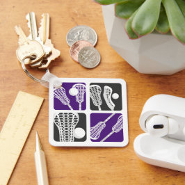 Lila Lacrosse Blocks of Sticks and Bollar Nyckelring