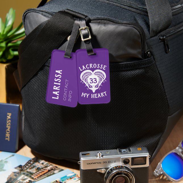 Lila Lacrosse My Heart Luggage Tag Bagagebricka (Fram & Baksida)