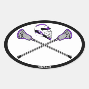 Lila Lacrosse Sticks och Helmet Ovalt Klistermärke