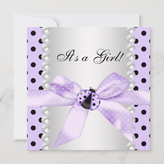 Lila Ladybug Baby Shower Inbjudningar (Framsida)