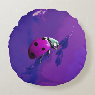 Lila Ladybug Rund Kudde