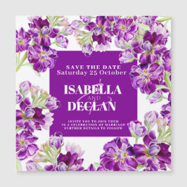 Lila lagrar blommor bröllop spara datum