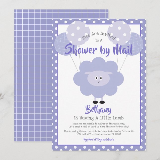 Lila Lamb Baby Shower by Mail Cute Simple Modern Inbjudningar (Fram/baksida)