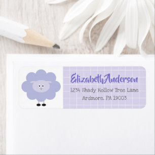 Lila Lamb Cute Baby Shower Sweet Modern Adress Returadress Etikett