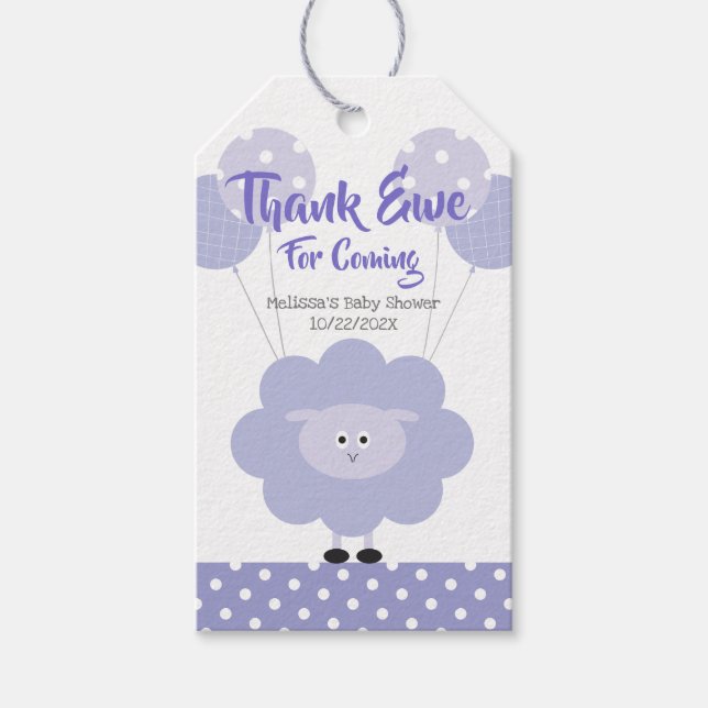 Lila Lamb TackBaby Shower Modern Cute Sweet Presentetikett (Framsidan)