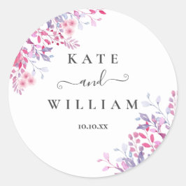 Lila Land Wildblommor Blommigt Bröllop Runt Klistermärke