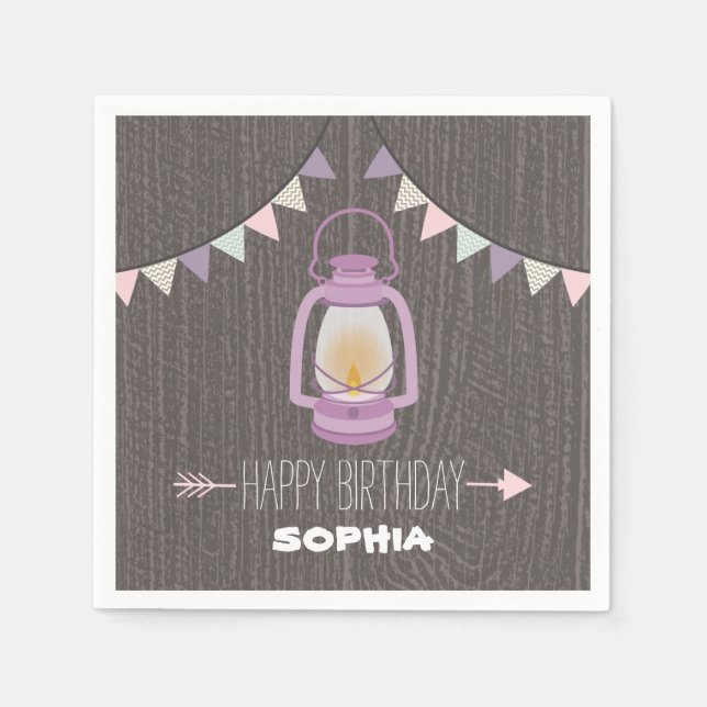 Lila Lantern Birthday Napkins Pappersservett (Framsidan)