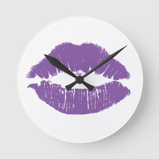 Lila Läppar Clock Rund Klocka (Framsida)