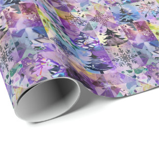 Lila lapptäcke fyrkantig julgran mönster presentpapper