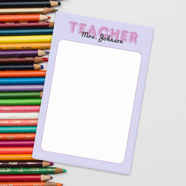 Lila Lärare med eget namn Post-it Block (Custom Name Purple Teacher Post-it Notes)