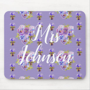 Lila Lärare Namn blommigt Musmatta Pad