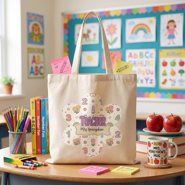 Lila Lärare Skola Nummer Mönster  Tygkasse (Skapare uppladdad)
