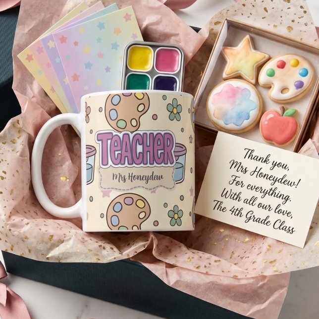 Lila Lärarens Konstmaterial Mönster  Kaffemugg (Skapare uppladdad)