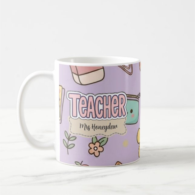 Lila Lärares Skolmaterial Mönster  Kaffemugg (Vänster)
