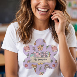 Lila Lärares Skolmaterial Mönster T Shirt