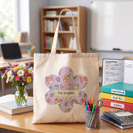 Lila Lärares Skolmaterial Mönster Tygkasse