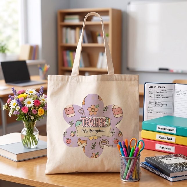 Lila Lärares Skolmaterial Mönster  Tygkasse (Skapare uppladdad)