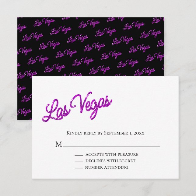 Lila Las Vegas Sparkles Bröllop OSA Inbjudningar (Fram/baksida)