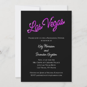 Lila Las Vegas Sparkles Rehearsal Dinner Inbjudningar