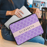 Lila Latticwork, Quatrefoil, Trellis, ditt namn Laptop Fodral<br><div class="desc">Elegant,  snyggt och sofistikerad marockansk trellis mönster i lila färg. Modern gåva och trendig,  perfekt för det latetiska älskare i ditt liv. Anpassa genom att lägga till namn,  smeknamn,  monogram eller initialer.</div>