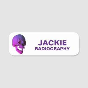 Lila Laughing Human Skull Namnbricka