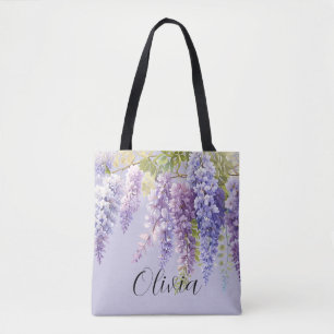 Lila lavendel akvarell blom- wisteria syren tygkasse
