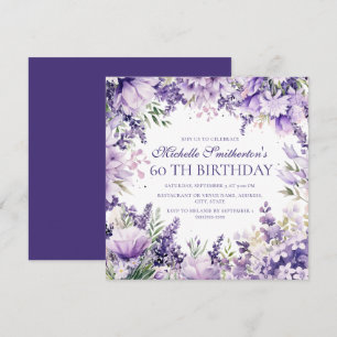 Lila Lavendel Akvarell Blommig 60-årsdag Inbjudningar