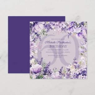 Lila Lavendel Aquarell Blommig Ålders Födelsedag Inbjudningar