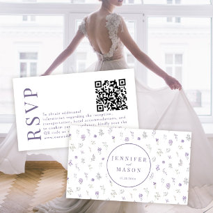 Lila lavendel blommande bröllops-svar QR-kod kort