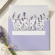Lila Lavendel Blommig Bröllops Kuvert