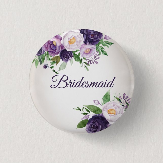 Lila Lavendel Blommig Grönska Brudtjänsteflicka Knapp (Framsida)