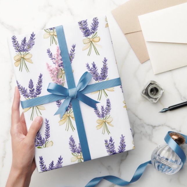 Lila Lavendel Blommig Gula Slingor Födelsedag Presentpapper (Gifting)