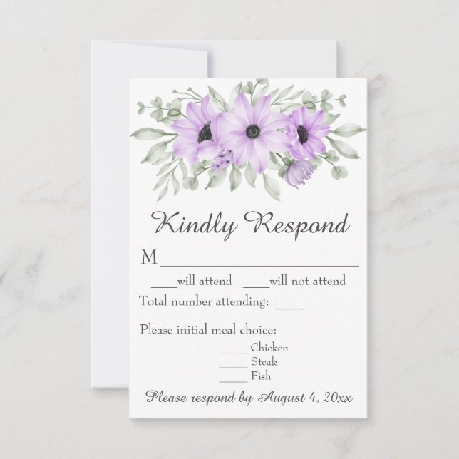 Lila Lavendel Blommig Skript Bröllop RSVP-kort OSA Kort (Framsida)