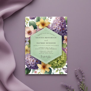 Lila Lavendel Blommig Whimsy Bröllop Inbjudningar