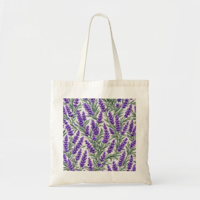 Lila Lavendel Botanisk Blommönster Tygkasse (Framsidan)