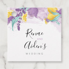 Lila, lavendel citron smaksättningsetikett, bröllo gåvor etiketter