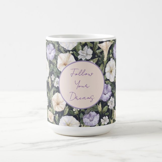 Lila Lavendel Crème Petunia Blommor   Kaffemugg (Center)
