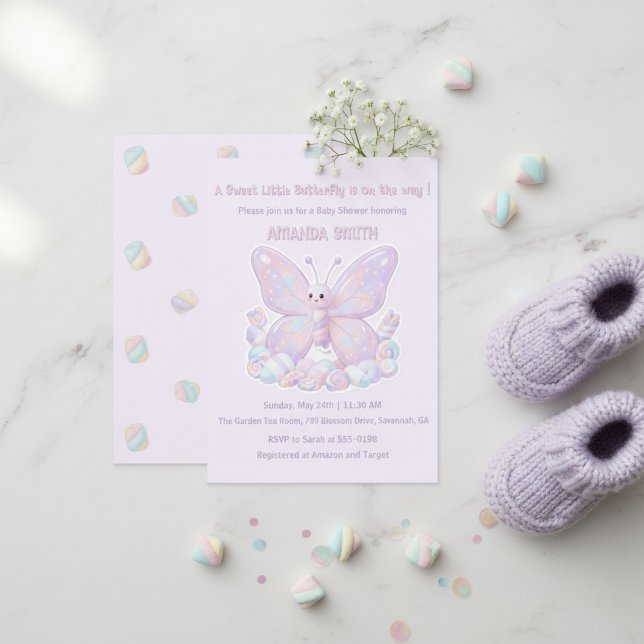 Lila Lavendel Dröm Fjäril Baby Shower Inbjudningar (Purple Lavender Dream Butterfly Baby Shower Invitation)