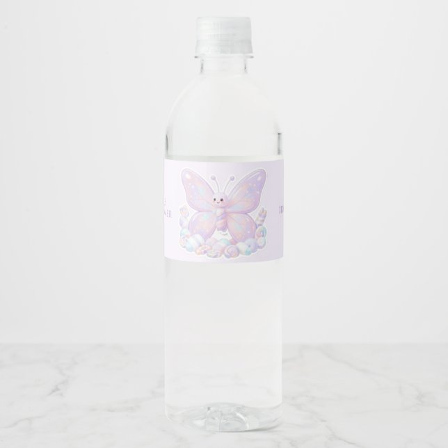 Lila Lavendel Dröm Fjäril Baby Shower Vatten Vattenflaskor Etikett (Framsida)
