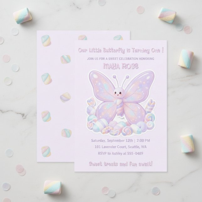 Lila Lavendel Dröm Fjäril Barnkalas  Inbjudningar (Purple Lavender Dream Butterfly Kids Birthday Invitation)