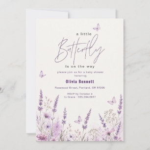 Lila Lavendel Fjäril Baby Shower Inbjudningar