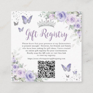 Lila Lavendel Fjärilar Quinceanera QR Gåva Tilläggskort