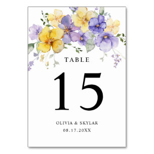 Lila Lavendel Gul Ljus Dammig Blommig Bröllop Bordsnummer