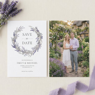 Lila Lavendel Med Foto Elegant Bröllop Spara Datumet