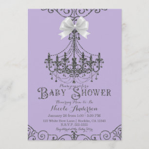 Lila lavendel och silver vit rosett baby shower inbjudningar