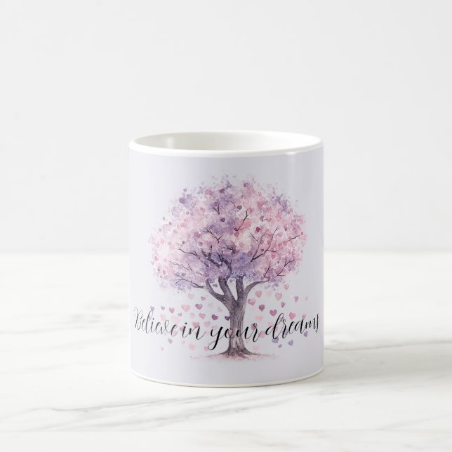 Lila Lavendel Rosa Blommiga Hjärtan Träd Kaffemugg (Center)