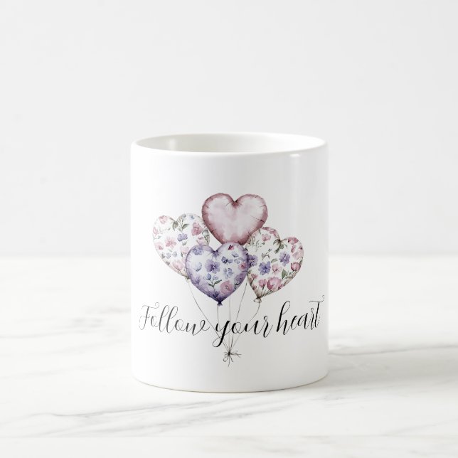 Lila Lavendel Rosa Blommiga Hjärtballonger Kaffemugg (Center)