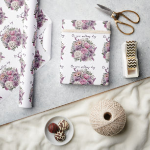 Lila Lavendel Rosa Rosor Bröllopsbukett Presentpapper