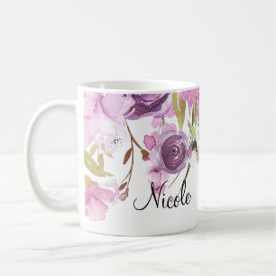 Lila Lavendel Syren Vattenfärg Blommig Chic Kaffemugg