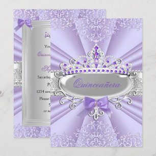 Lila Lavendel Tiara Damast Quinceanera-fest Inbjudningar